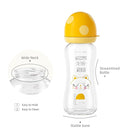 YOHKOH Natural Glass Baby Bottle with Natural Response Nipple, Newborn Anti-Colic Baby Bottles, Wide Neck Mushroom Cap Baby Bottle, Clear (8.8ounce (Pack of 2), Yellow1) by TinyTreasures Baby Boutique