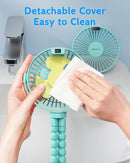 SWEETFULL Portable Stroller Fan with Display 4000mAh Battery Powered Mini Clip On Fan, 4-Speed Rechargeable Small Personal Cooling for Baby Car Seat Crib Travel - Cyan by TinyTreasures Baby Boutique