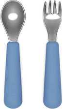 Lalo Utensils - Toddler Fork and Spoon Set - Stainless Steel and Silicone Ergonomic Toddler Utensils - Children Safe Flatware Set - 2 Pieces - Blueberry by TinyTreasures Baby Boutique