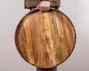 Large Ottoman Tray, 22" Big Ottoman Tray for Living Room, Large Serving Tray with Handles for Coffee Table Kitchen Counter,Great Round Wooden Trays with 4 Round Coasters for Appetizers, Dinner by CozyNest Decor