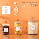 6-Pack Borosilicate Glass Storage Jars with Bamboo Lids + 132 Pre-Printed Pantry Labels Included, BPA-Free Thicken Airtight Containers for Flour, Sugar, Rice, Microwave & Freezer Safe(100OZ/54OZ/27OZ) by CozyNest Decor