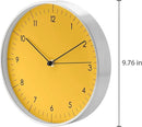 LUUK LIFESTYLE 10” Quartz Wall Clock with Silent Movement, Timeless Scandinavian Design, Kitchen Wall Clock, Decoration for Children's Room, Yellow and Silver by CozyNest Decor