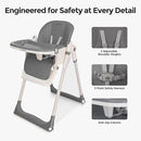 3-in-1 Foldable High Chair for Babies & Toddlers – Adjustable Height, Reclining Seat, 5-Point Safety Harness, Removable Tray, Lockable Wheels, Washable Cushion – Portable & Easy Clean, Grey by TinyTreasures Baby Boutique