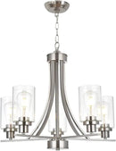 BONLICHT Traditional Chandelier Lighting 5 Light Brushed Nickel Modern Light Fixtures Hanging Pendant Lighting with Clear Glass Shade Classic Ceiling Lights for Kitchen Dining Room Living Room Island by CozyNest Decor