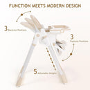 3 in 1 Baby High Chair with Wheels, Adjustable 5 Point Harness, Tray, Foot Rest, Backrest and Seat Height, Foldable High Chair for Toddlers, Beige by TinyTreasures Baby Boutique