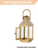 NUPTIO Gold Lanterns Decorative Indoor: 8.6 Inch Tall Metal Lantern with Glass for Pillar Candle - Fireplace Decor for Christmas Home Living Room Mantle Porch Wedding by CozyNest Decor