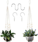 Macrame Plant Hanger for 5 to 10 Inch Plant Pots, Set of 2 Indoor Handmade 35 Inch Woven Rope Hanger Kits with Hooks and Wood Beads, Hanging Planter Basket Holder for Boho Home Decor (White, 2 Pack) by GreenHaven Gardens