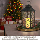 Bright Zeal 13.5" Outdoor Candle Lantern Decorative with LED Pillar Candle Battery Powered (Distressed Gold, 6hr Timer) - IP44 Waterproof Decorative Tabletop Lanterns Hanging Lanterns Indoor Outdoor by CozyNest Decor