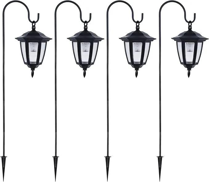 Dynaming 4 Pack Solar Hanging Lights Outdoor, Solar Powered Garden Decorative Lanterns with 4 x 38 Inch Shepherd Hooks, Waterproof Landscape Lighting for Lawn Patio Yard Pathway Driveway, Warm White, photo 8 of 9