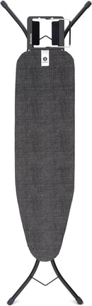 Brabantia Size A Compact Small Ironing Board (43x12 in) 7 Height Options, Adjustable Steam Iron Rest Holder (Denim Black) Non-Slip Feet, Anti-Collapse Child Locks by CozyNest Decor