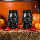 Set of 2 Skull Mason Jar Glasses with Lids | 16oz Reusable Halloween Drinking Glasses | Unique Skull Décor, Storage, & Canning Jars for Parties & Gifts by CozyNest Decor