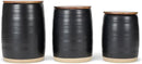 Nat & Jules Lidded Black 6 inch Ceramic and Wood Kitchen Canisters Set of 3 by CozyNest Decor