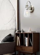 Yosoan 1-Light Brass Modern Vintage Indoor Wall Sconce, Vanity Single Luxury Hardwired Retro Textured Clear Oval Cone Glass Shade with Industrial Gooseneck Curved Rod Bathroom Lamp(Brushed) by CozyNest Decor