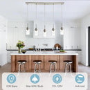Lighting Contemporary Brushed Nickel Linear Chandelier Pendant Light 5 Lights Clear Seeded Glass Farmhouse Pendant Lighting Modern Dining Room Light Fixture for Living Room Kitchen Island by CozyNest Decor