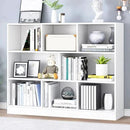 IOTXY Open Shelf Low Bookcase - Wooden 3-Tier Floor Standing Display Cabinet Organizer with Base, 8 Cubes Short Horizontal Bookshelf in Warm White by CozyNest Decor