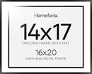 Homeforia Diploma Frame 16x20 Black, High End Metal 16 x 20 Black Certificate Frames with Mat 14 x 17, 20x16 Document Frame Matted to 14x17, Award Graduation Frames, Tempered Glass, Wall Kit, Set of 1 by CozyNest Decor