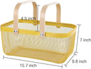 Portable Mesh Harvest Basket - Natural Bamboo Handle Foldable Organizer for Kitchen, Garden & Picnic | Ventilated Storage Bin with Rust-Proof Wire, Space-Saving Farmhouse Decor (Lemon Yellow) by GreenHaven Gardens