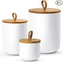 Ceramic Canisters Sets for Kitchen, Airtight Canister with Bamboo Lid, Ceramic Coffee Canister Kitchen Canisters for Countertop, Flour and Sugar Containers for Food Storage Jars, White, Set of 3 by CozyNest Decor