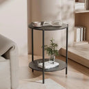 Side Table, Round End Table with 2-Layer Storage Rack, 15.7" Small Spaces Circle Table, Metal Frame Design Small Side Tables, for Living Room, Bedroom, Grey by CozyNest Decor