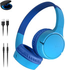 Belkin SoundForm Mini - Wireless Bluetooth Kids Headphones, 30H Battery, 85dB Safe Volume Limit, Built-in Microphone - Toddler On-Ear Earphones for iPhone, iPad - Ideal for School - Blue w/Case by TinyTreasures Baby Boutique