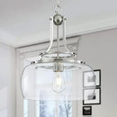 WUZUPS Chandelier Rustic Farmhouse Industrial Round Ceiling Pendant LED Light Fixture with Clear Glass Shades for Dining Room Kitchen Island Foyer Entryway, H 17" x W 13.4", E26 Base, Brushed Nickel by CozyNest Decor