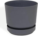 Elly Décor 14 inch Plastic Cylinder Planter Pot with Self-Watering Saucer and Drainage Hole,Lightweight & Extremely Durable, 14"x 14", Gray by GreenHaven Gardens