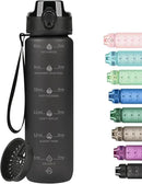 32oz Motivational Water Bottles with Time Marker & Fruit Strainer, Transparent Gradient Color Water Bottle with Times to Drink, Leakproof & BPA Free, Reusable Bottle with Strap (No Straw) by CozyNest Decor