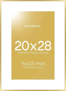 Homeforia 20x28 Picture Frame Gold, High End Metal 20 x 28 Poster Frames with Mat 14 by 22 Photo, 20x28 Gold Frame Matted to 14x22 Print, 28x20 Large Hanging Frames, Tempered Glass, Wall Kit, Set of 1 by CozyNest Decor