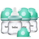 YOHKOH Natural Glass Baby Bottle with Natural Response Nipple, Newborn Anti-Colic Baby Bottles, Wide Neck Mushroom Cap Baby Bottle, Clear (3.4oz (Pack of 4), Blue) by TinyTreasures Baby Boutique