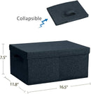 HOONEX Linen Foldable Storage Bins with Lids, 2 Pack, Storage Boxes with Carrying Handles and Sturdy Heavy Cardboard, 16.5" L x 11.8" W x 7.5" H for Shoes, Books, Clothes, Nursery, Dark Grey by TinyTreasures Baby Boutique