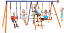 Swing Sets for Backyard 3 Seats - 6 in 1 Swing Set Outdoor for Kids, Extra Large Heavy Duty Metal Swing Frame with 3 Adjustable Swings, Climbing Ladder and Net, Basketball Hoop, Load 700 lbs by TinyTreasures Baby Boutique