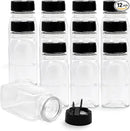 RoyalHouse 12 Pack 9.5 Oz Plastic Spice Jars with Black Cap, Clear and Safe Plastic Bottle Containers with Shaker Lids for Storing Spice, Herbs and Seasoning Powders, BPA Free, Made in USA by CozyNest Decor