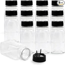 RoyalHouse 6 Pack 9.5 Oz Plastic Spice Jars with Black Cap, Clear and Safe Plastic Bottle Containers with Shaker Lids for Storing Spice, Herbs and Seasoning Powders, BPA Free, Made in USA by CozyNest Decor