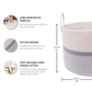 OrganiHaus Extra Large Blanket Basket for Living Room 20x13, Natural Cotton Rope Laundry Basket, Sturdy Hamper for Toy Storage, Cushions & Pillows Storage Bin, Nursery Decor Hamper - White/Gray by TinyTreasures Baby Boutique