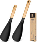 Multifunction Spatula Spoon for Nonstick Cookwares, Great for Cooking and Serving, Sturdy BPA-Free Matte Silicone, Wood Handle Spatula for Mixing, Scoop, and Scrape, Black(2 pack,11.4" & 13.4") by CozyNest Decor