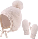 Basic Winter Baby Beanie Gloves Boys Girls Knitted Hat Pompom Kids Earflap Hats Warm Infant Toddler Beanie Mittens Set by TinyTreasures Baby Boutique