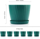 6 Inch Plant Pots Bulk, 6 Pack Plastic Planters with Drainage Holes and Saucers for Indoor Outdoor House Plants and Flowers, Green by GreenHaven Gardens
