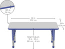FDP Rectangle Activity School and Kids Classroom Table (24 x 48 inch), Toddler Legs, Adjustable Height 15-24 inches - Gray Top and Blue Edge by CozyNest Decor