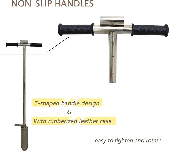INTBUYING 40’’ Soil Sampler Probe Soil Test Probe with 9.8’’Sample Ejector and Foot Pedal T Rubber Handle Stainless Steel 2.7'' Dia for Soil Sampling Lawn Garden Farm, photo 4 of 9