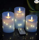 danip Sky Blue LED Flameless Candle, with Embedded Star String, 3-Piece Set of LED Candles, with 11 Button Remote Control, 24-Hour Timer Function, Dancing Flames, Real Wax, Battery Powered. by CozyNest Decor