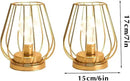 TRIROCKS Set of 2 Metal Battery Operated Lamp 7'' Tall Cage Shape Cordless Table Lamp Battery Lanterns with Warm Fairy Lights Bulb for Patio Garden Wedding Parties Indoor Outdoor(Gold) by GreenHaven Gardens