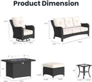 8 Pieces Outdoor Patio Furniture Sets with Rocking Swivel Chairs with 6-inch Thick Cushion and Fire Pit Table for Deck Lawn by GreenHaven Gardens