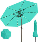 9FT Solar Umbrella 32 LED Lighted Patio Umbrella Table Market Umbrella w/Tilt and Crank, UV-Resistant Outdoor Umbrella for Pool, Garden, Deck, Turquoise Blue by GreenHaven Gardens