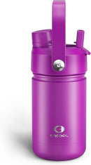 Kids Insualated Water Bottle with Straw - 12oz Stainless Steel Water Bottle with Dual Spouts, Leak-Proof, BPA-Free, Double Wall Vacuum Keeps Cold for 24 Hours for Sports, Travel (Bright Magenta) by CozyNest Decor