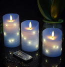 danip Sky Blue LED Flameless Candle, with Embedded Star String, 3-Piece Set of LED Candles, with 11 Button Remote Control, 24-Hour Timer Function, Dancing Flames, Real Wax, Battery Powered. by CozyNest Decor