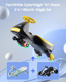 FanttikRide 6V N7 Classic Electric Wiggle Car with Pedal, Rechargeable Battery, Ride on Toys, Swing Car, 2 Speeds, Anti-Rollover, Flashing Light Wheels, Bluetooth, for Ages 3 and Up, 150 Lbs, Yellow by TinyTreasures Baby Boutique
