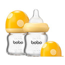 YOHKOH Natural Glass Baby Bottle with Natural Response Nipple, Newborn Anti-Colic Baby Bottles, Wide Neck Mushroom Cap Baby Bottle, Clear (Yellow, 3.4oz (Pack of 2)) by TinyTreasures Baby Boutique
