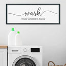 SRSZHIYUE Wash Your Worries Away Bathroom Sign Wall Art 32"×12" Funny Restroom Toilet Large Wood Framed Hanging Decor (Black) by CozyNest Decor