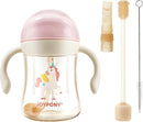 Sippy Cups for Toddlers 1-3, Spill Proof Weighted Straw Cup with Handle for Baby 6 Months + old, 2 Silicone Straws, PPSU, BPA Free, 9 oz (Pink) by TinyTreasures Baby Boutique