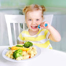 PandaEar 4 Set Baby Toddler Silicone Stainless Steel Utensils Silverware Spoon Fork for Baby Toddler BPA Free with Silicone Holding Anti-Choke Design (Blue&Grey) by TinyTreasures Baby Boutique